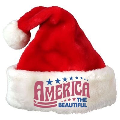 America The Beautiful Retro Vintage American 4th Of July Premium Christmas Santa Hat