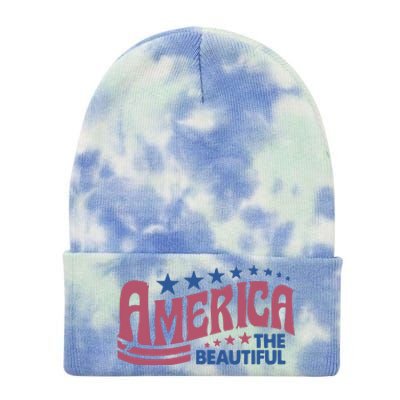 America The Beautiful Retro Vintage American 4th Of July Tie Dye 12in Knit Beanie