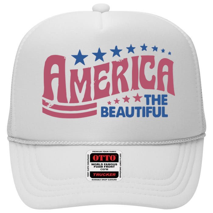 America The Beautiful Retro Vintage American 4th Of July High Crown Mesh Back Trucker Hat