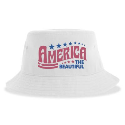 America The Beautiful Retro Vintage American 4th Of July Sustainable Bucket Hat