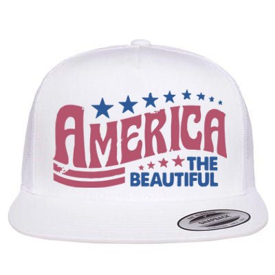 America The Beautiful Retro Vintage American 4th Of July Flat Bill Trucker Hat