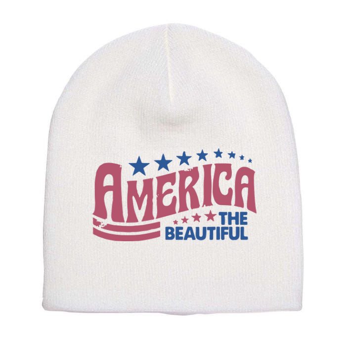 America The Beautiful Retro Vintage American 4th Of July Short Acrylic Beanie