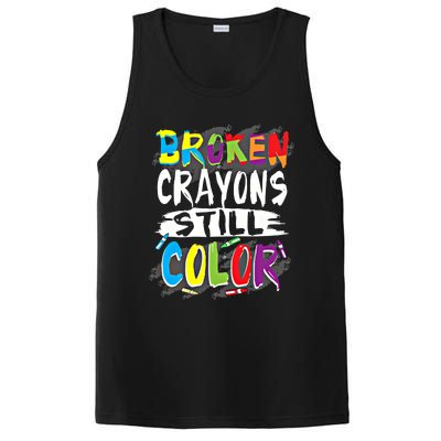 Autism Teacher Broken Crayons Still Color Autism Awareness Cool Gift PosiCharge Competitor Tank