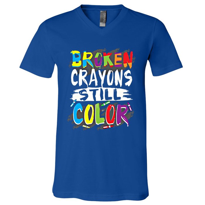 Autism Teacher Broken Crayons Still Color Autism Awareness Cool Gift V-Neck T-Shirt