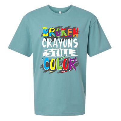 Autism Teacher Broken Crayons Still Color Autism Awareness Cool Gift Sueded Cloud Jersey T-Shirt