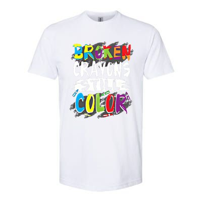 Autism Teacher Broken Crayons Still Color Autism Awareness Cool Gift Softstyle CVC T-Shirt