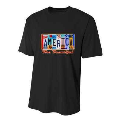 America The Beautiful Car License Plates Gift Youth Performance Sprint T-Shirt