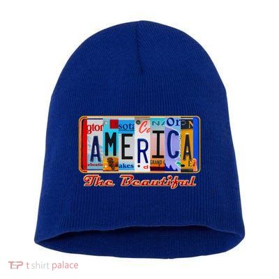 America The Beautiful Car License Plates Gift Short Acrylic Beanie