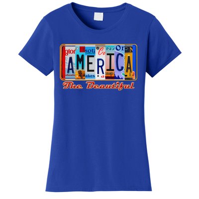 America The Beautiful Car License Plates Funny Gift Women's T-Shirt