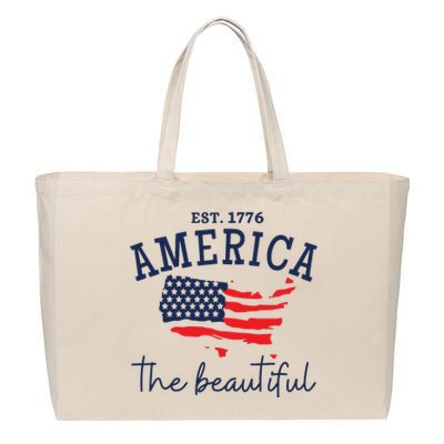 America The Beautiful Patriotic 4th Of July Independen Day Cotton Canvas Jumbo Tote