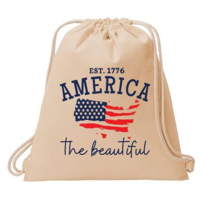 America The Beautiful Patriotic 4th Of July Independen Day Drawstring Bag