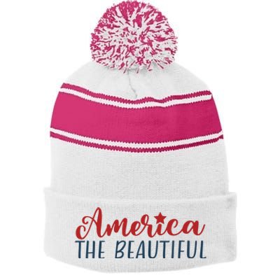 America The Beautiful 4th Of July Stripe Pom Pom Beanie