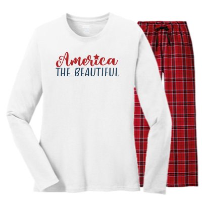 America The Beautiful 4th Of July Women's Long Sleeve Flannel Pajama Set 