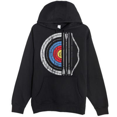 Archery Target Bow And Arrow Archer Retro Vintage Premium Pullover Hoodie