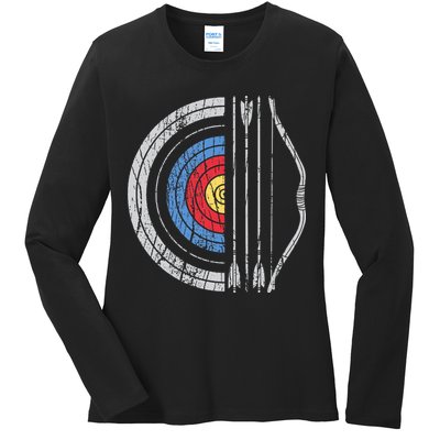 Archery Target Bow And Arrow Archer Retro Vintage Ladies Long Sleeve Shirt