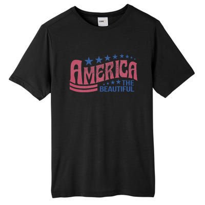 America The Beautiful Retro Vintage American 4th Of July Tall Fusion ChromaSoft Performance T-Shirt