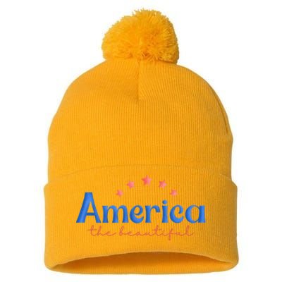 America The Beautiful 4th Of July Star Pom Pom 12in Knit Beanie