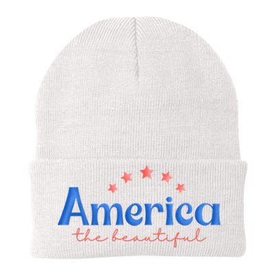 America The Beautiful 4th Of July Star Knit Cap Winter Beanie