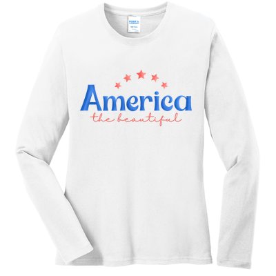 America The Beautiful 4th Of July Star Ladies Long Sleeve Shirt