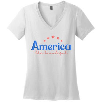 America The Beautiful 4th Of July Star Women's V-Neck T-Shirt