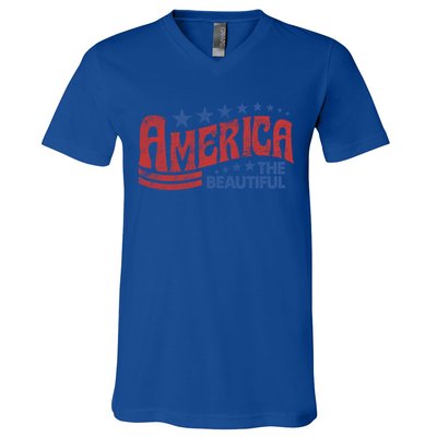 America The Beautiful 4th Of July Vintage Funny Gift V-Neck T-Shirt