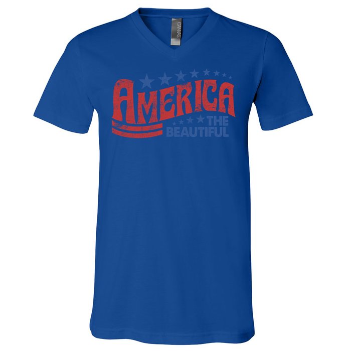 America The Beautiful 4th Of July Vintage Funny Gift V-Neck T-Shirt