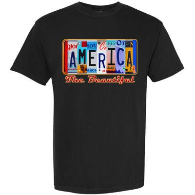 America The Beautiful Car License Plates Gift Garment-Dyed Heavyweight T-Shirt