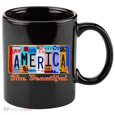 America The Beautiful Car License Plates Gift 11oz C Handle Ceramic Mug