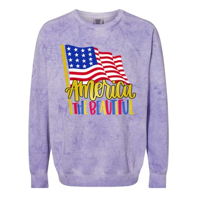 America The Beautiful With Usa Flag Gift Colorblast Crewneck Sweatshirt