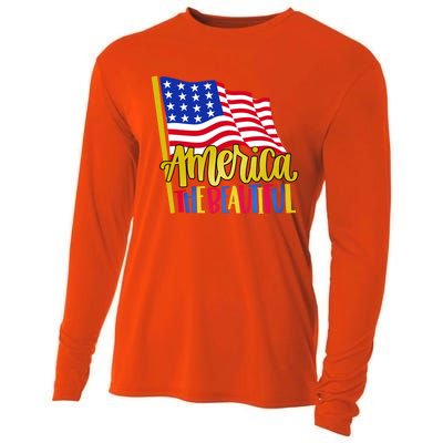 America The Beautiful With Usa Flag Gift Cooling Performance Long Sleeve Crew