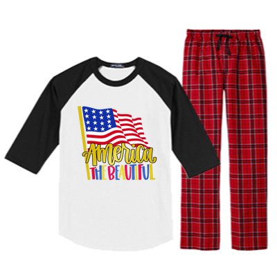 America The Beautiful With Usa Flag Gift Raglan Sleeve Pajama Set