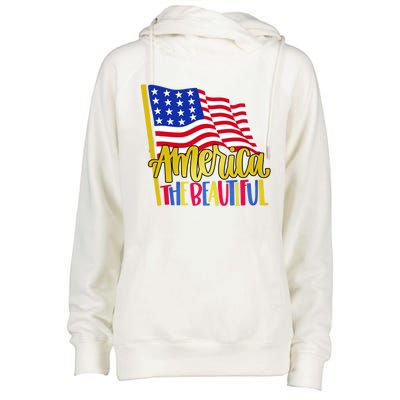 America The Beautiful With Usa Flag Gift Womens Funnel Neck Pullover Hood