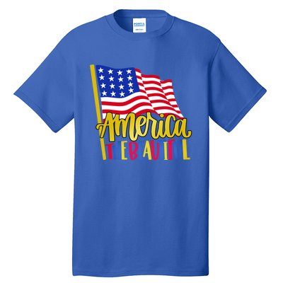 America The Beautiful With Usa Flag Gift Tall T-Shirt