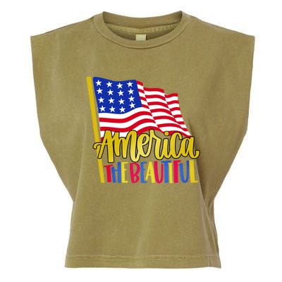 America The Beautiful With Usa Flag Gift Garment-Dyed Women's Muscle Tee