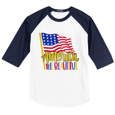 America The Beautiful With Usa Flag Gift Baseball Sleeve Shirt