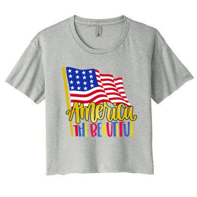 America The Beautiful With Usa Flag Gift Women's Crop Top Tee