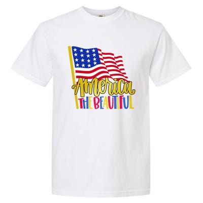 America The Beautiful With Usa Flag Gift Garment-Dyed Heavyweight T-Shirt