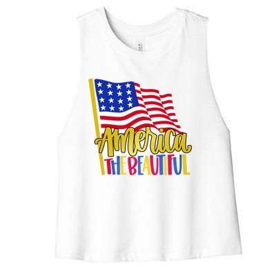 America The Beautiful With Usa Flag Gift Women's Racerback Cropped Tank