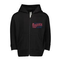 America The Beautiful Retro Vintage American 4th Of July Toddler Zip Fleece Hoodie