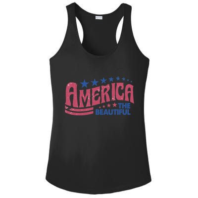 America The Beautiful Retro Vintage American 4th Of July Ladies PosiCharge Competitor Racerback Tank