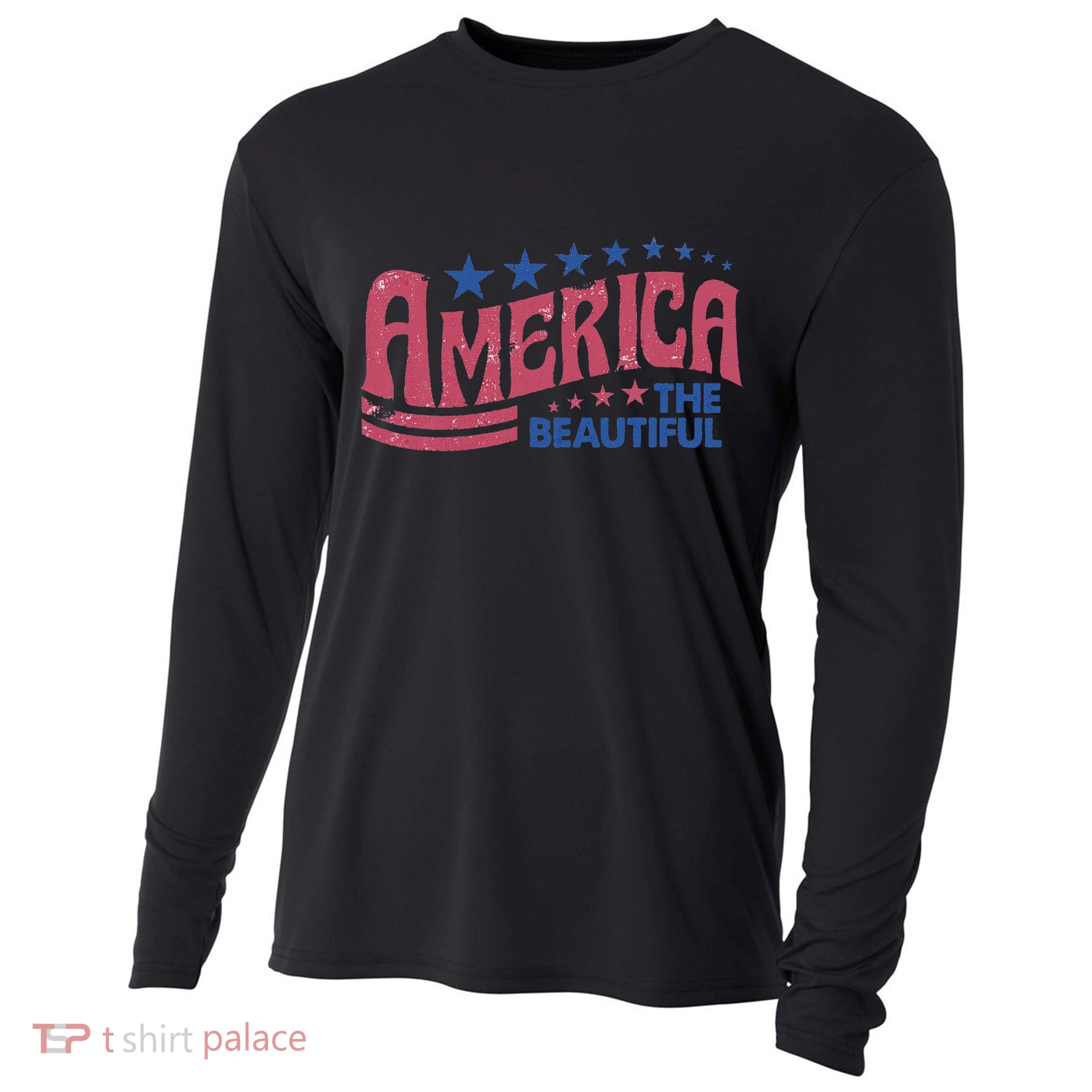 America The Beautiful Retro Vintage American 4th Of July Cooling Performance Long Sleeve Crew