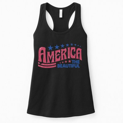 America The Beautiful Retro Vintage American 4th Of July Womens Tank Top
