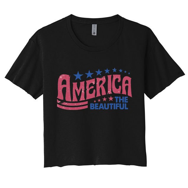 America The Beautiful Retro Vintage American 4th Of July Crop Top