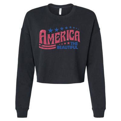 America The Beautiful Retro Vintage American 4th Of July Cropped Pullover Crew