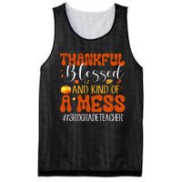 Autumn Thankful Blessed And Kind Of A Mess 3rd Grade Teacher Mesh Reversible Basketball Jersey Tank