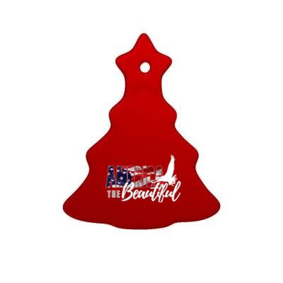 America The Beautiful Eagle Patriotic Flag Gift Ceramic Tree Ornament