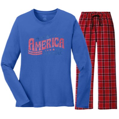 America The Beautiful Cool Gift Women's Long Sleeve Flannel Pajama Set 