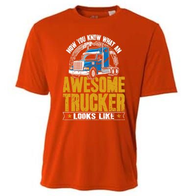 Awesome Trucker Big Rig Semigifttrailer Truck Driver Gift Cooling Performance Crew T-Shirt