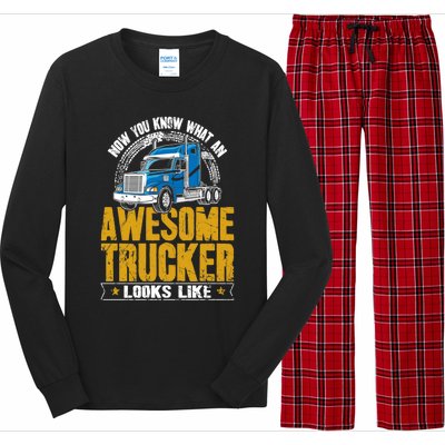 Awesome Trucker Big Rig Semigifttrailer Truck Driver Gift Long Sleeve Pajama Set