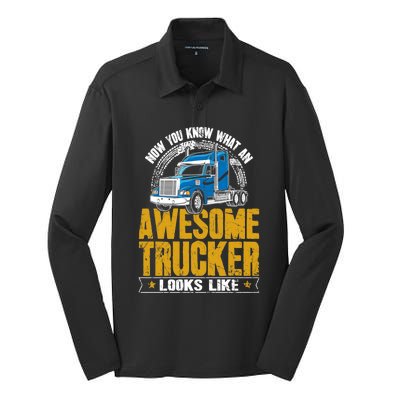 Awesome Trucker Big Rig Semigifttrailer Truck Driver Gift Silk Touch Performance Long Sleeve Polo